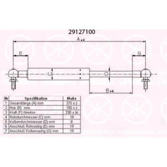 Vérin de hayon, de coffre KLOKKERHOLM 29127100