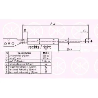 Vérin de hayon, de coffre KLOKKERHOLM 34507122