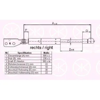 Vérin de hayon, de coffre KLOKKERHOLM 34757102