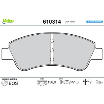 Jeu de 4 plaquettes de frein avant VALEO OEM 425486 Jeu de 4 plaquettes de frein avant VALEO OEM 425486