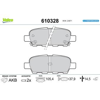 Jeu de 4 plaquettes de frein arrière VALEO OEM D40601MB0A Jeu de 4 plaquettes de frein arrière VALEO OEM D40601MB0A
