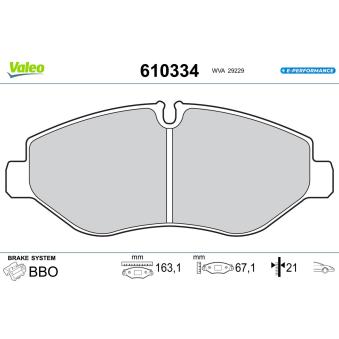 Jeu de 4 plaquettes de frein avant VALEO 610334 pour IVECO DAILY 35S. 35C Electric - 82cv