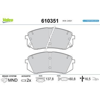 Jeu de 4 plaquettes de frein avant VALEO OEM 58101B2A90 Jeu de 4 plaquettes de frein avant VALEO OEM 58101B2A90