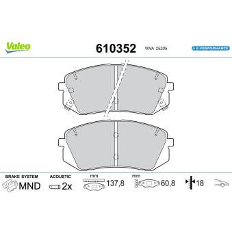 Jeu de 4 plaquettes de frein avant VALEO OEM 581013ZA06 Jeu de 4 plaquettes de frein avant VALEO OEM 581013ZA06