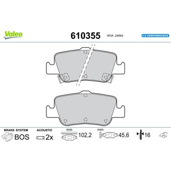 Jeu de 4 plaquettes de frein arrière VALEO OEM 0446602180 Jeu de 4 plaquettes de frein arrière VALEO OEM 0446602180