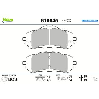 Jeu de 4 plaquettes de frein avant VALEO 610645 pour PEUGEOT 308 Hybrid 136 - 136cv