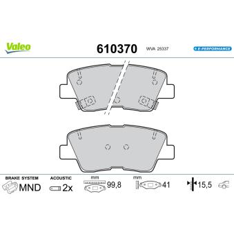 Jeu de 4 plaquettes de frein arrière VALEO OEM 58101K4A10 Jeu de 4 plaquettes de frein arrière VALEO OEM 58101K4A10