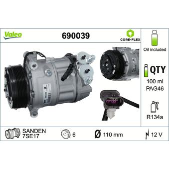 Compresseur, climatisation VALEO 690039 pour JAGUAR XF 2.0 - 241cv