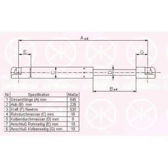 Vérin de hayon, de coffre KLOKKERHOLM 60517100