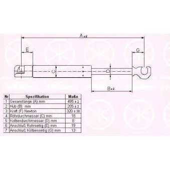 Vérin de hayon, de coffre KLOKKERHOLM 90377100