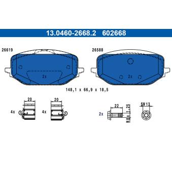 Jeu de 4 plaquettes de frein avant ATE 13.0460-2668.2 pour PEUGEOT 308 Hybrid 136 - 136cv