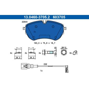Jeu de 4 plaquettes de frein avant ATE 13.0460-3705.2 pour MERCEDES-BENZ CLASSE C 2,0 TDI - 150cv