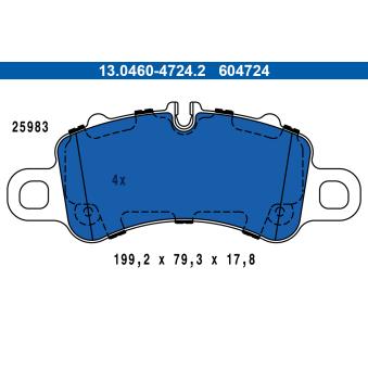 Jeu de 4 plaquettes de frein avant ATE 13.0460-4724.2 pour PORSCHE CAYMAN 2.5 GTS - 365cv