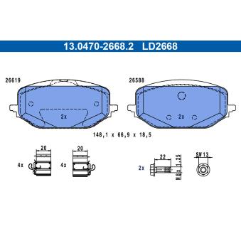 Jeu de 4 plaquettes de frein avant ATE 13.0470-2668.2 pour PEUGEOT 308 Hybrid 136 - 136cv