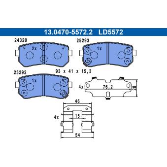 Jeu de 4 plaquettes de frein arrière ATE OEM 583021ha00