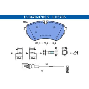 Jeu de 4 plaquettes de frein avant ATE 13.0470-3705.2 pour MERCEDES-BENZ CLASSE C 2,0 TDI - 150cv