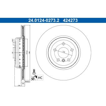 Jeu de 2 disques de frein arrière ATE 24.0124-0273.2 pour BMW X4 M40 i xDrive - 387cv