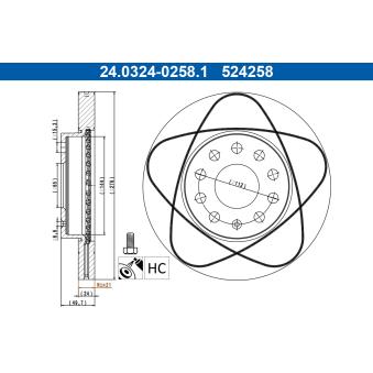 Jeu de 2 disques de frein avant ATE 24.0324-0258.1 pour MERCEDES-BENZ EQT 2.0 Cupra R - 310cv