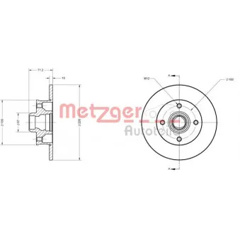 Jeu de 2 disques de frein arrière METZGER 6110087 pour VOLKSWAGEN PASSAT 2.2 Syncro - 120cv