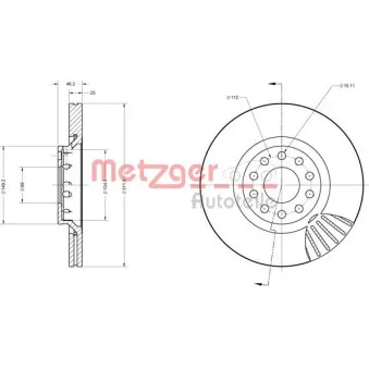 Jeu de 2 disques de frein avant METZGER 6110100 pour VOLKSWAGEN PASSAT 4.0 W8 4motion - 275cv