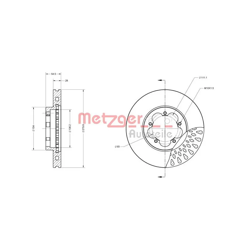 Jeu de 2 disques de frein avant METZGER 6110117 - Visuel 2