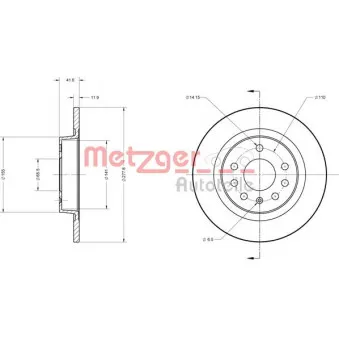 Jeu de 2 disques de frein arrière METZGER OEM 12762290