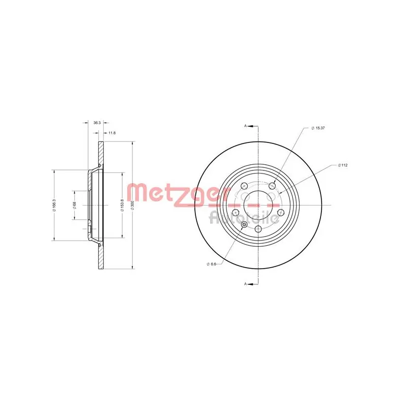 Jeu de 2 disques de frein arrière METZGER 6110125 - Visuel 2