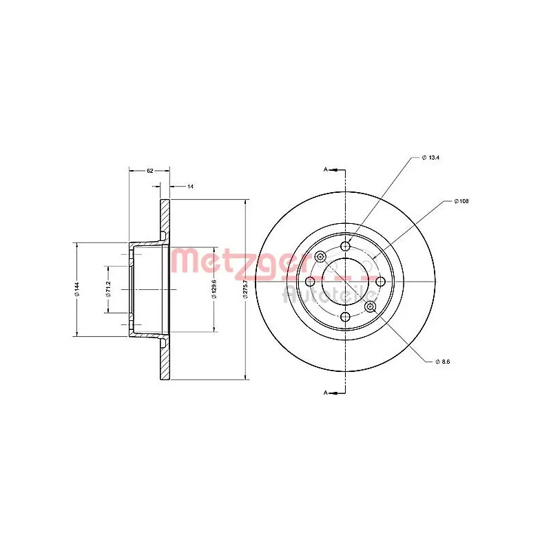 Jeu de 2 disques de frein arrière METZGER 6110281 - Visuel 2