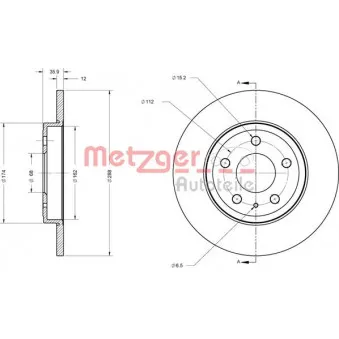 Jeu de 2 disques de frein arrière METZGER OEM 8E0615601M