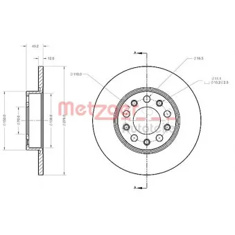 Jeu de 2 disques de frein arrière METZGER OEM 51963547
