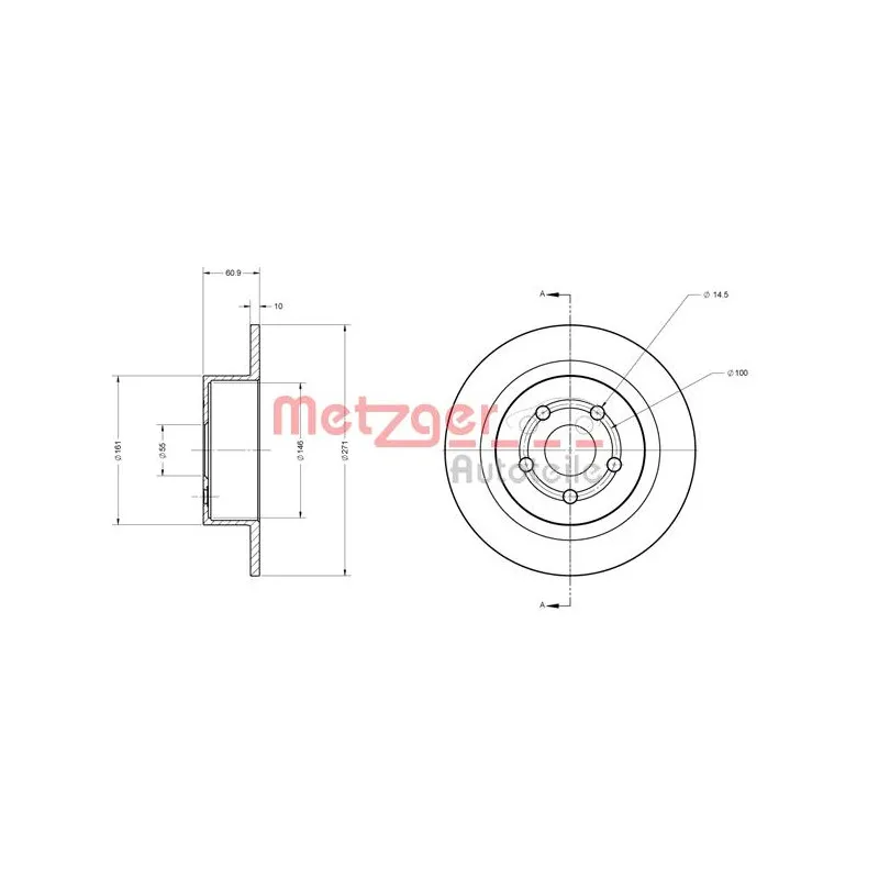 Jeu de 2 disques de frein arrière METZGER 6110374 - Visuel 2