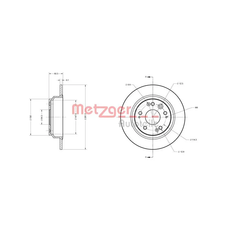 Jeu de 2 disques de frein arrière METZGER 6110392 - Visuel 2
