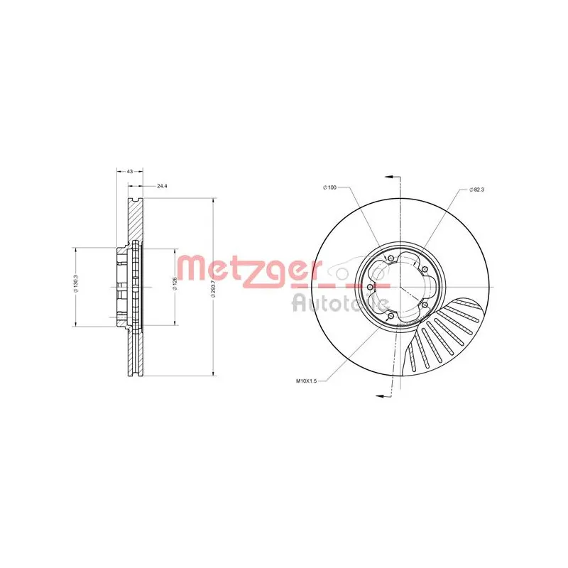 Jeu de 2 disques de frein avant METZGER 6110405 - Visuel 2