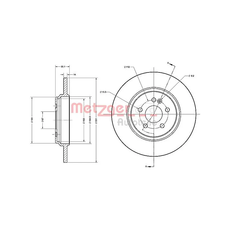 Jeu de 2 disques de frein arrière METZGER 6110411 - Visuel 2