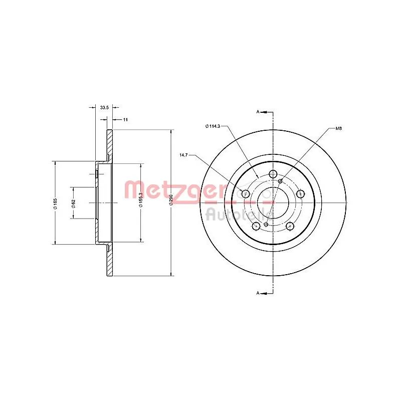 Jeu de 2 disques de frein arrière METZGER 6110427 - Visuel 2