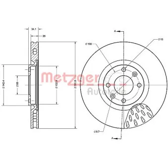 Jeu de 2 disques de frein avant METZGER 6110513 pour PEUGEOT 308 1.6 16V - 156cv