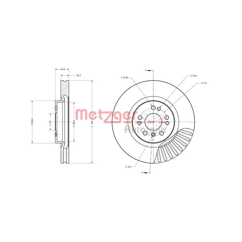 Jeu de 2 disques de frein avant METZGER 6110517 - Visuel 2
