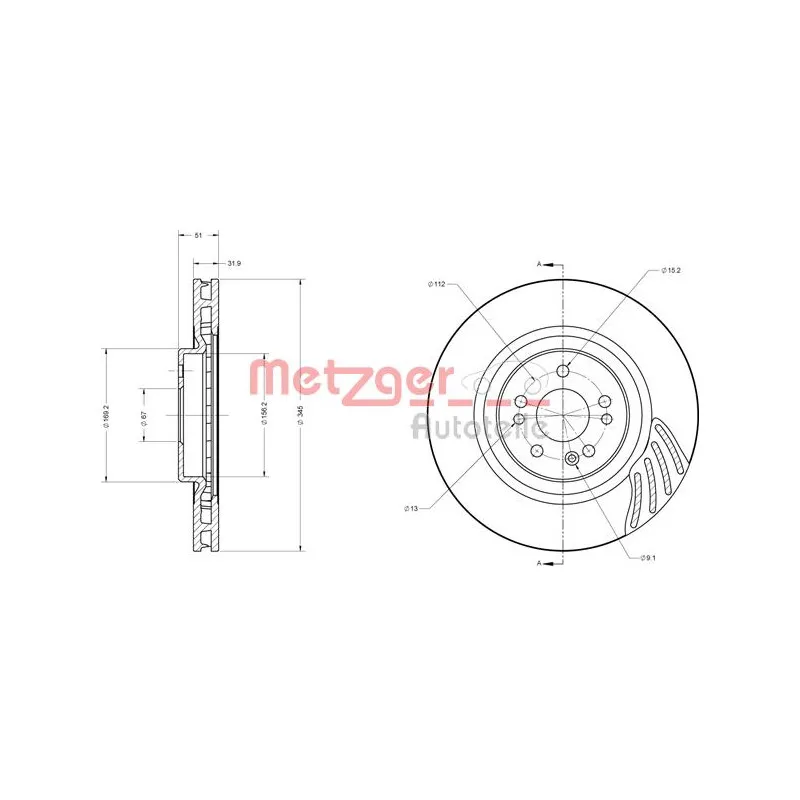 Jeu de 2 disques de frein avant METZGER 6110530 - Visuel 2