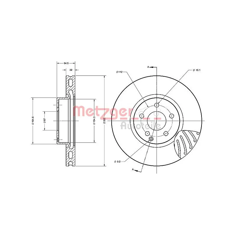 Jeu de 2 disques de frein avant METZGER 6110573 - Visuel 2