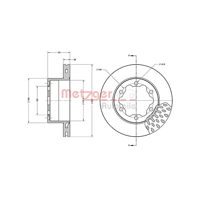 Jeu de 2 disques de frein arrière METZGER 6110591 - Visuel 2