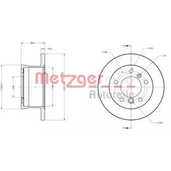 Jeu de 2 disques de frein arrière METZGER OEM 2D0615601D