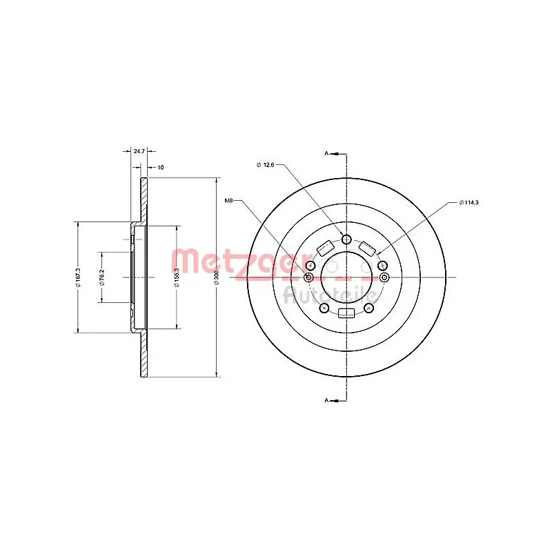 Jeu de 2 disques de frein arrière METZGER 6110694 - Visuel 2