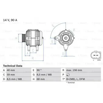 Alternateur BOSCH 0 986 041 230 pour VOLKSWAGEN TRANSPORTER - COMBI 2.5 - 115cv