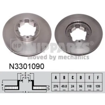 Jeu de 2 disques de frein avant NIPPARTS N3301090 pour RENAULT TRUCKS MAXITY 130,45 - 130cv