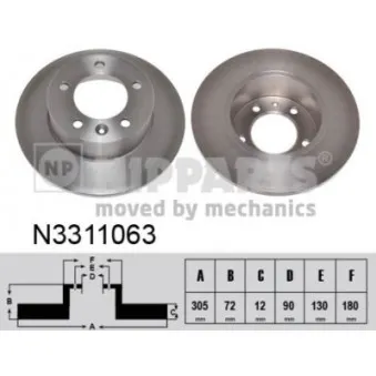 NIPPARTS N3311063 - Jeu de 2 disques de frein arrière