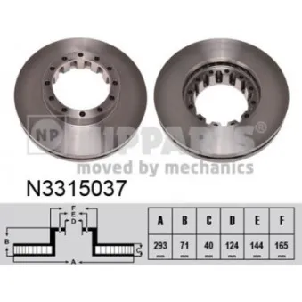 Jeu de 2 disques de frein arrière NIPPARTS N3315037 pour MITSUBISHI Canter (FB7, FB8, FE7, FE8) 3C13 - 125cv
