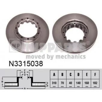 Jeu de 2 disques de frein arrière NIPPARTS N3315038 pour MITSUBISHI Canter (FE5, FE6) 916, 918 - 175cv