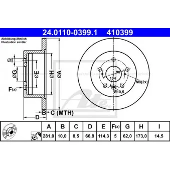 Jeu de 2 disques de frein arrière ATE OEM 4243133150