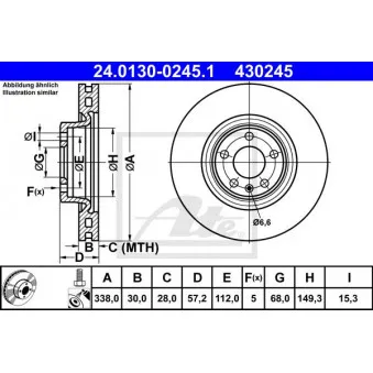 Jeu de 2 disques de frein avant ATE 24.0130-0245.1 pour AUDI A5 35 TDI - 150cv