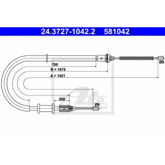 Tirette à câble, frein de stationnement ATE 24.3727-1042.2 pour RENAULT KANGOO 1.5 DCI - 68cv